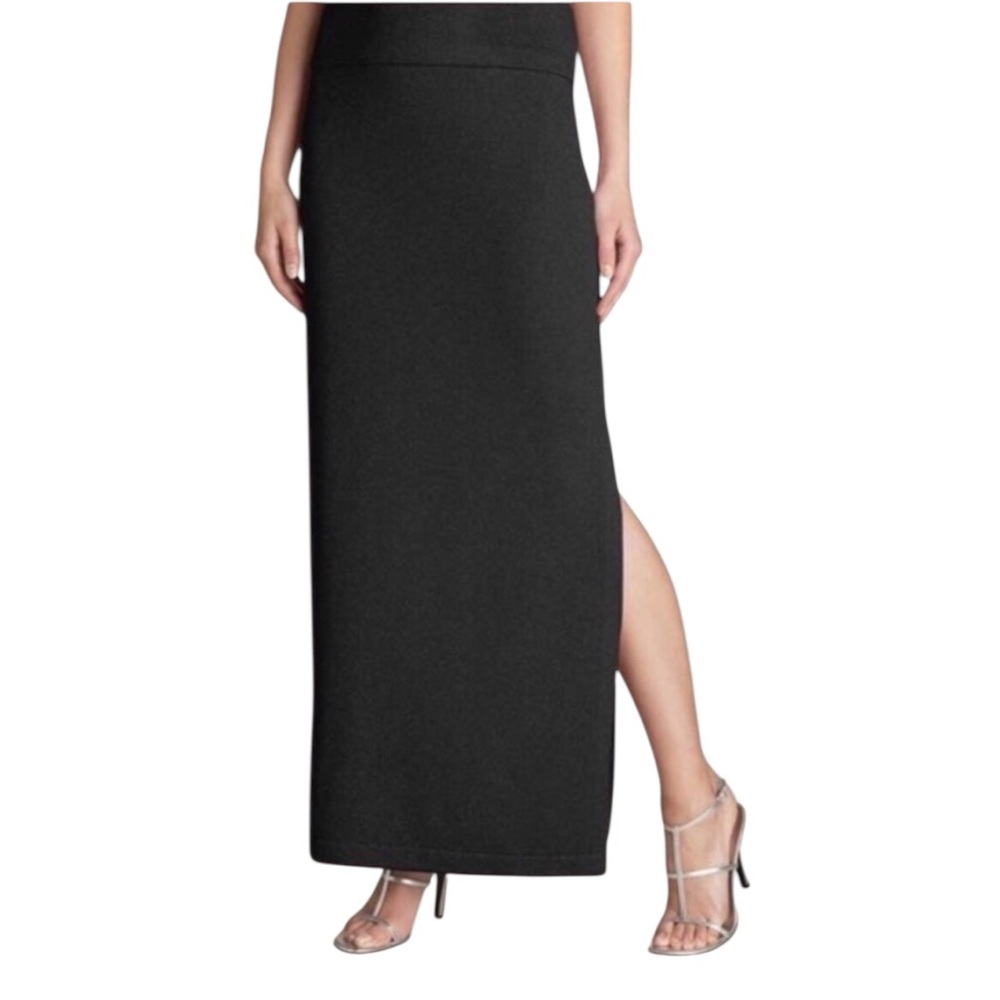 Vintage St. John Basics Black Santana Knit Side Split Maxi Skirt